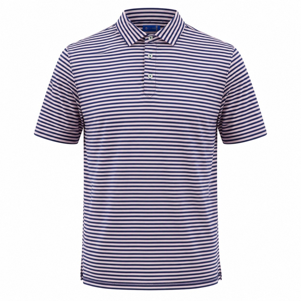 Stitch‎ Golf Polo Shirt Mens L Pink Navy Blue Striped Performance 231SA0103